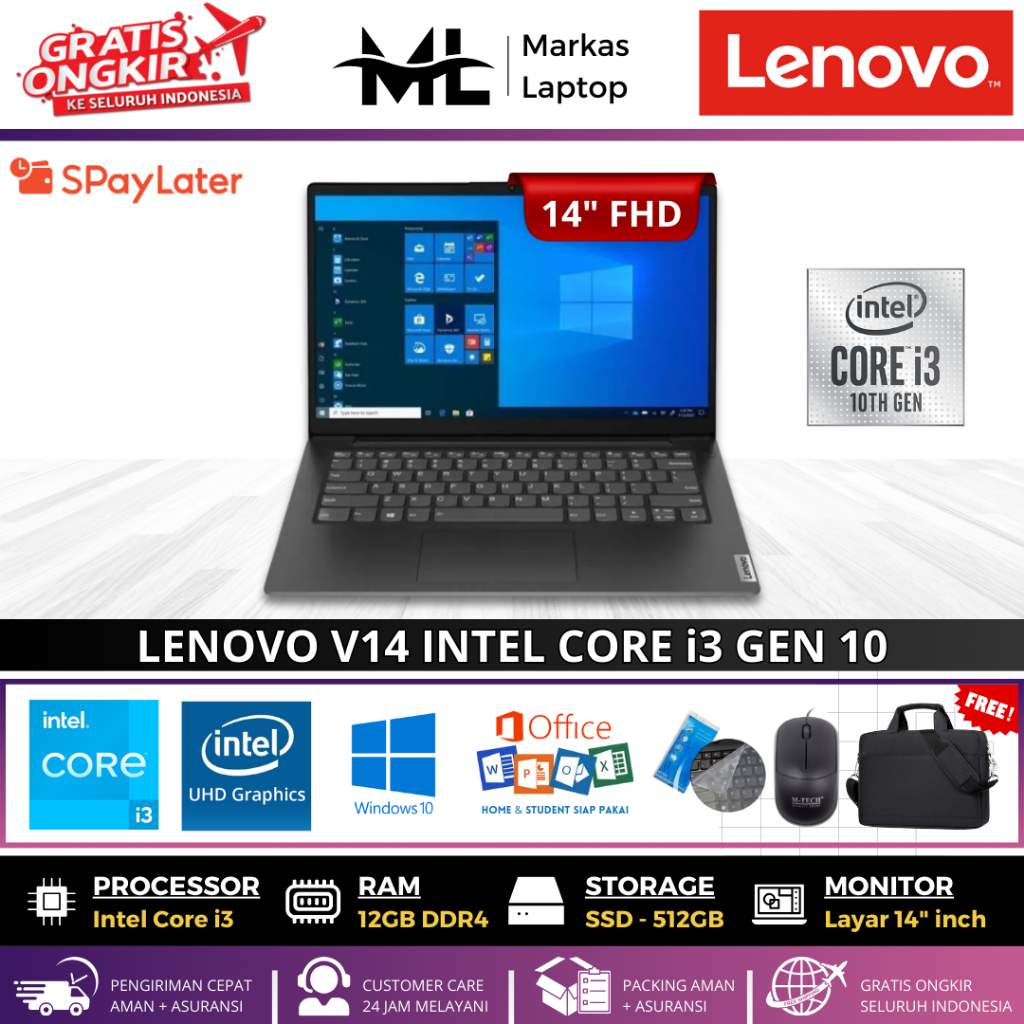 LAPTOP LENOVO V14 INTEL CORE i3 GEN 10 12GB 512GB SSD 14"INCH WINDOWS 10