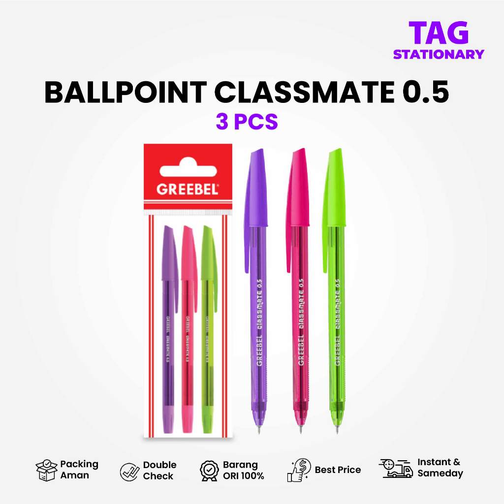 

GREEBEL Pulpen / Ballpen Classmate 0.5 Hitam (3 PCS/SET) / Ballpoint Bolpen Pena Timur Agung Grosir