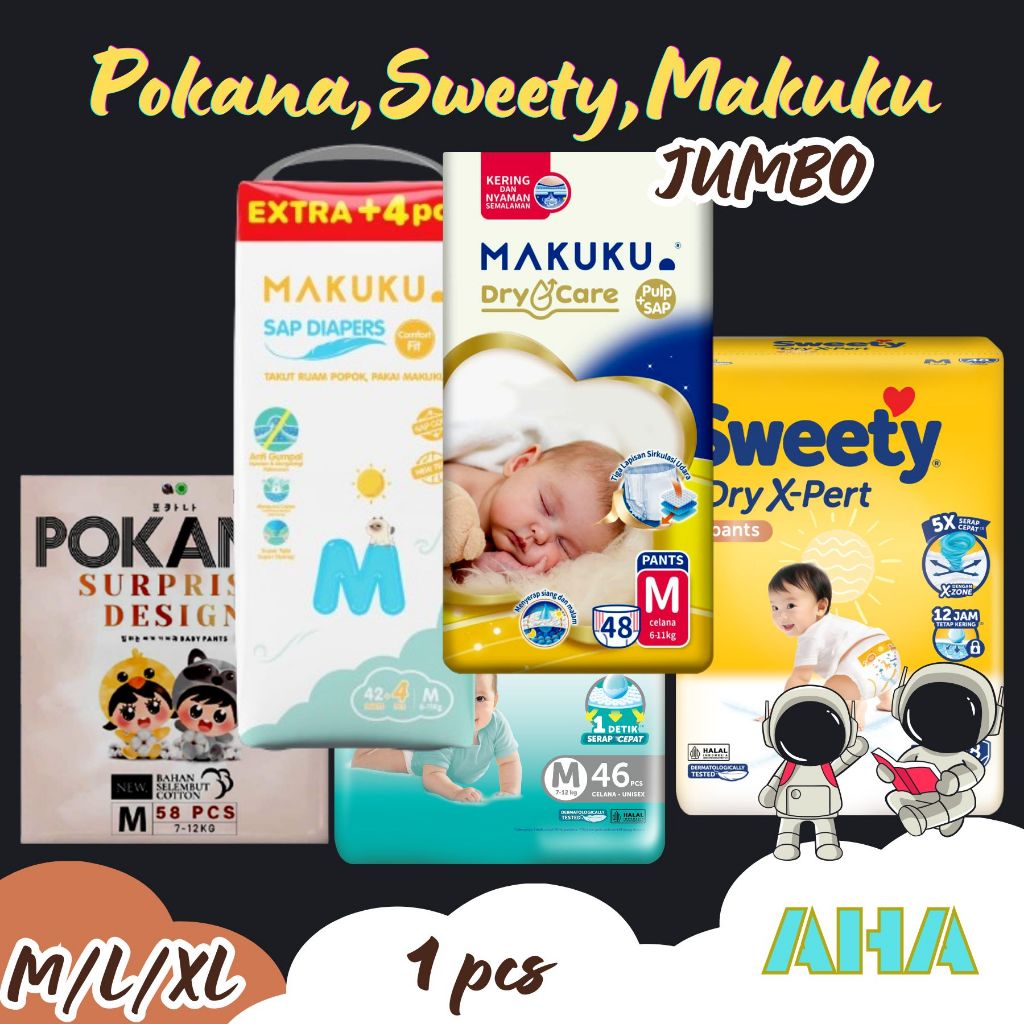 [JUMBO PACK] Pokana Pants Mega Pack, Sweety Jumbo Pack, Makuku Dry Care jumbo, Makuku Fit Jumbo