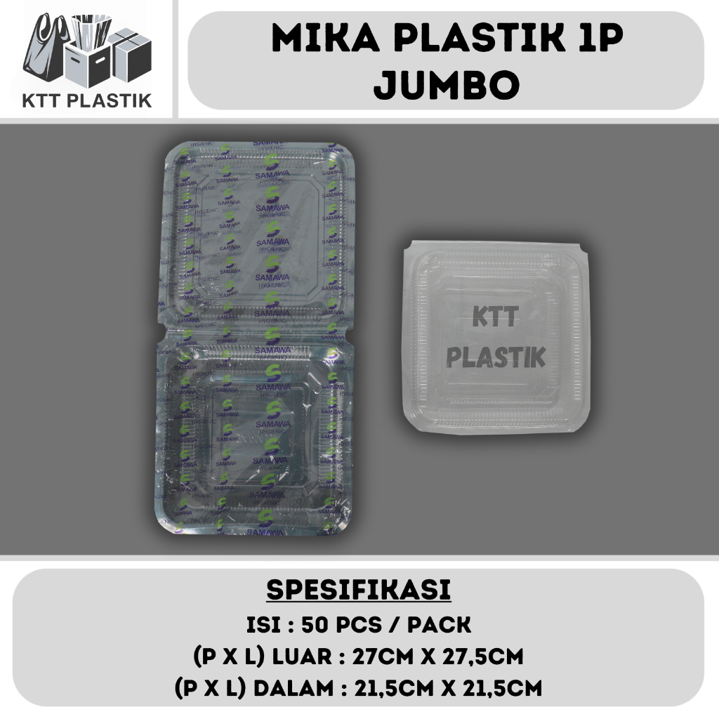 [Instant] Mika Plastik 1P Jumbo SAMAWA - Isi 50pcs / pack - Mika Kotak Makan - Mika Wadah Kue