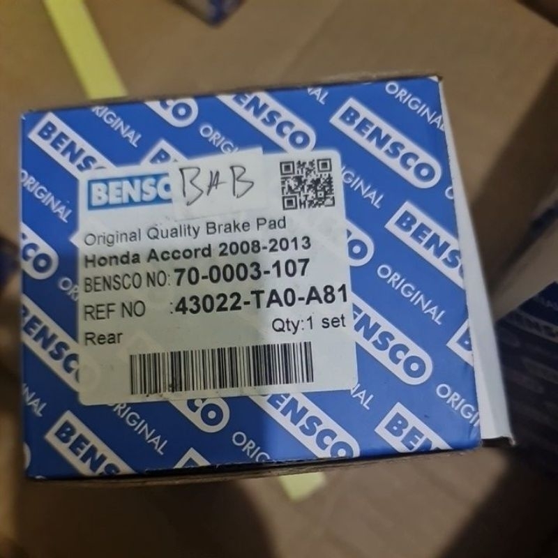 BRAKE PAD HONDA ACCORD 2008-2013 BENSCO
