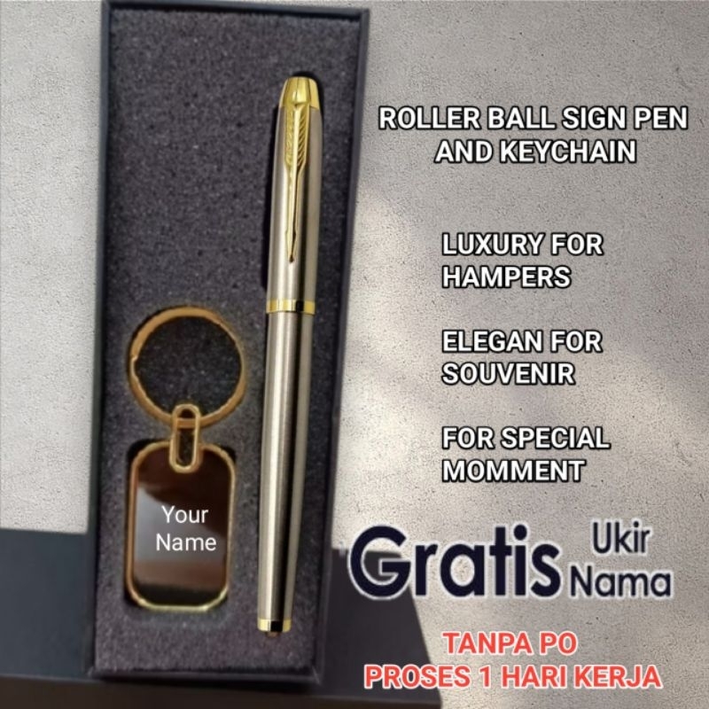 

Giftset Exlusive 2 In 1 Pulpen & KEYCHAIN Roller Ball Sign Pen Silver Brush Gold Gratis Grafir Nama/Logo/Kata-Kata Tanpa PO 1 Hari Kerja