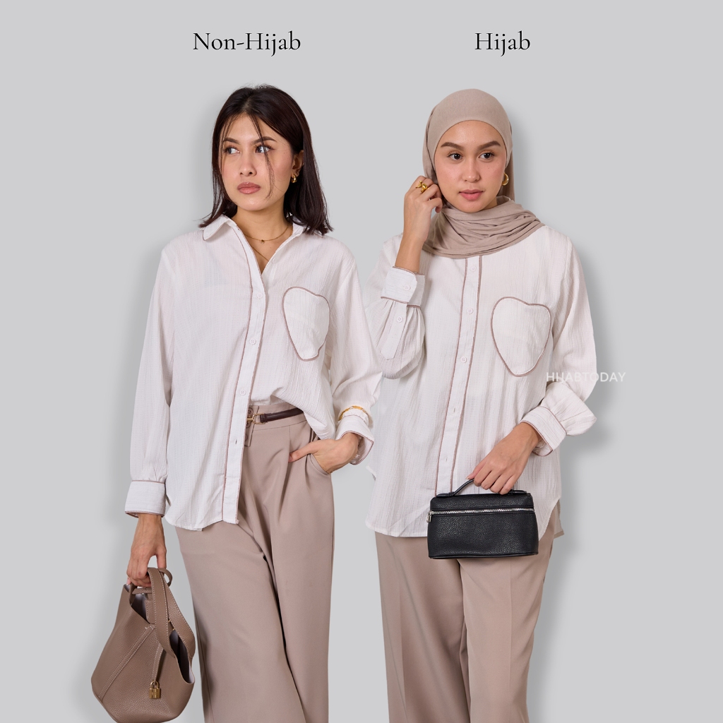 Sera Shirt HT by Fashiontoday - Kemeja Premium Wanita Lengan Panjang Saku Love Bisban  - Bisa Sampai