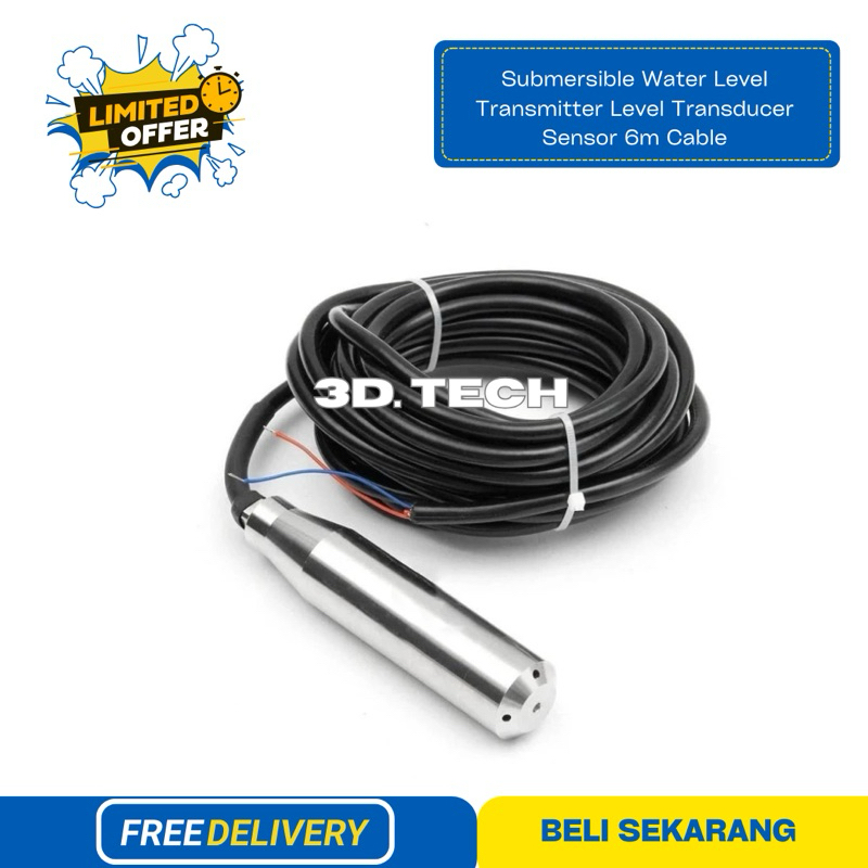 Submersible Water Level Transmitter Level Transducer Sensor 6m Cable