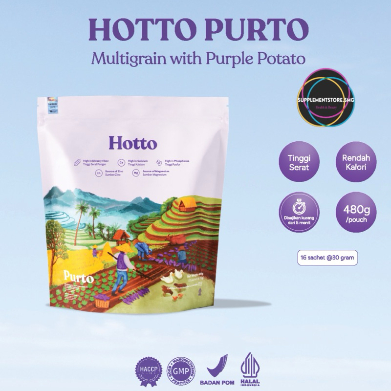 

(Bisa Gosend) HOTTO PURTO 1 POUCH 16 SACHET Superfood Ubi Ungu Multigrains Maag Gerd Kolesterol Oat BPOM HALAL