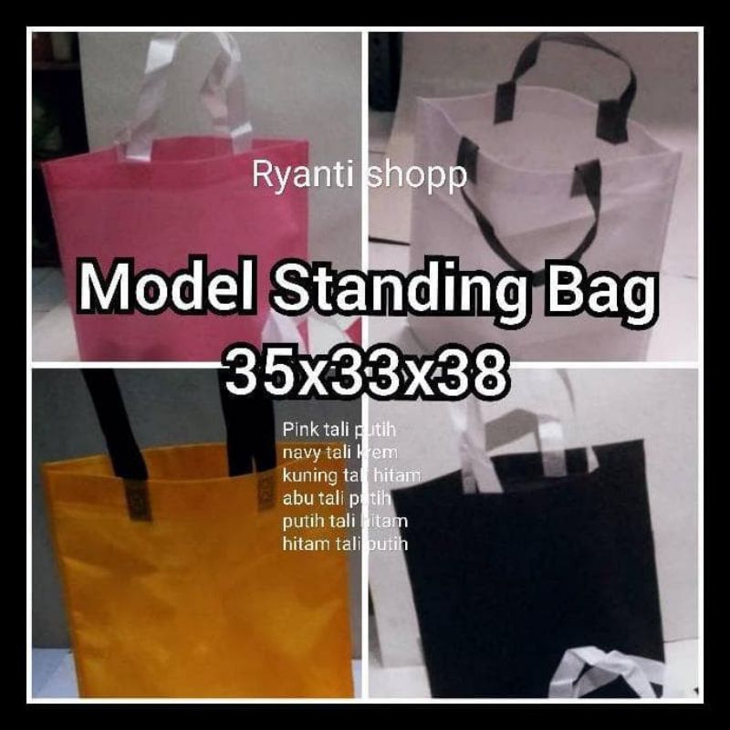 

Tas Spunbond gramasi 75 uk 35x33x8 model tali lipat bawah