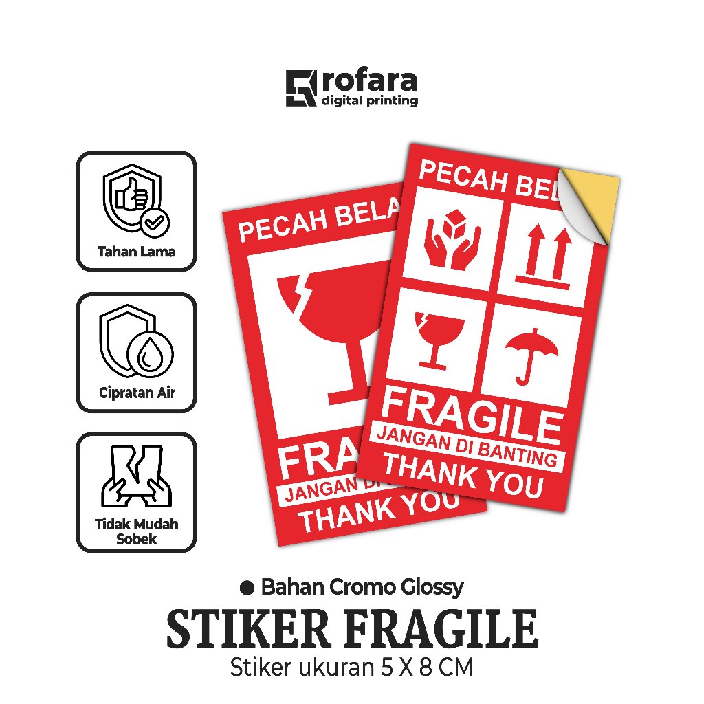 

Stiker Fragile | Bahan Cromo Glossy | Ukuran 5 x 8 CM