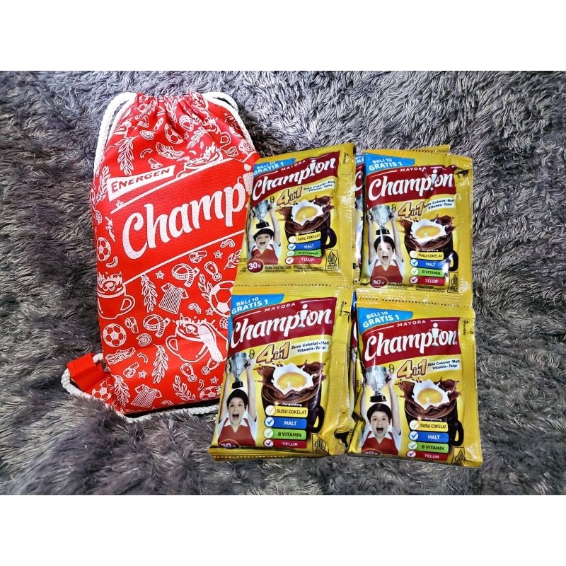 

Paket Tas Serut Mayora Champion Minuman Resmi Gratis 1sachet