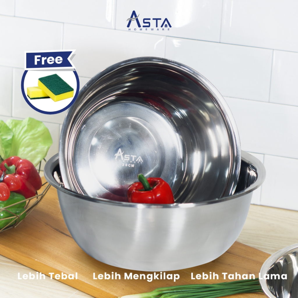 Asta Baskom Stainless Set Serbaguna | Mixing Bowl Mangkuk Stenlis Tebal Jumbo Mangkok Adonan
