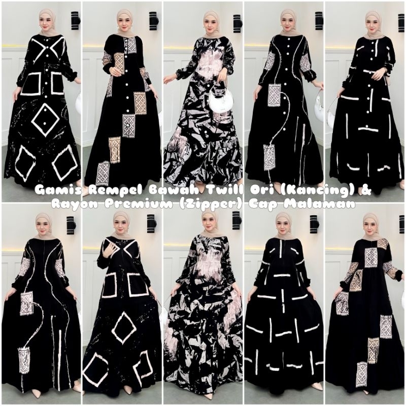 AZALIA || Gamis Twill Ori (Kancing) & Rayon Premium (Zipper) || Susun Rempel & Rempel Bawah || Cap M