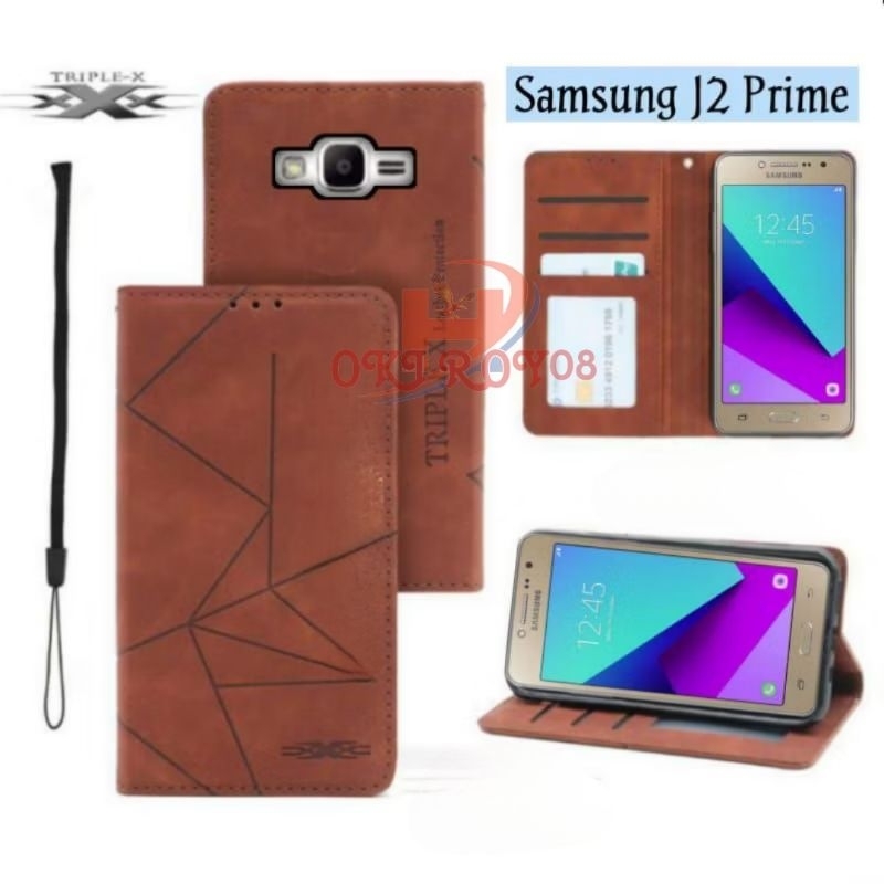 Flip Magnet Casing Samsung J2 Prime Casing Flip Cover Wallet Sarung Hp - Casing Dompet Flip Magnet