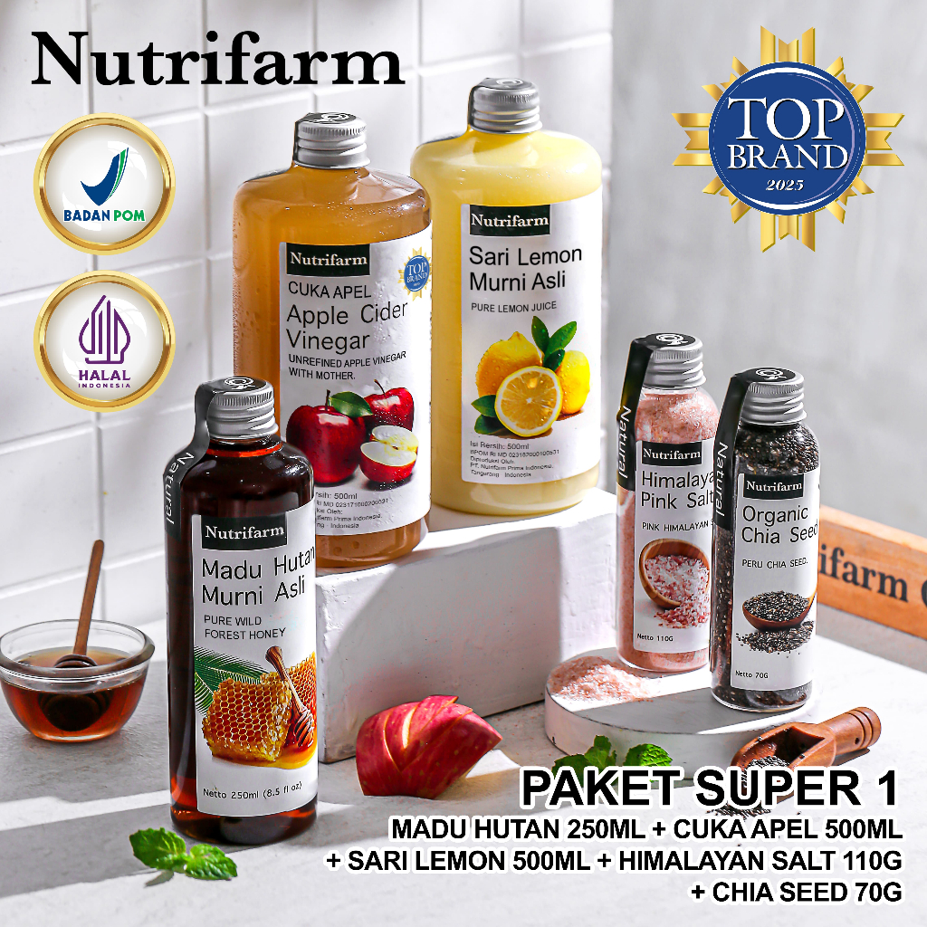 Paket Super 1 Nutrifarm / Cuka Apel Lemon Madu Hutan Himalayan Salt Chia Seed / Cuka Apel Original