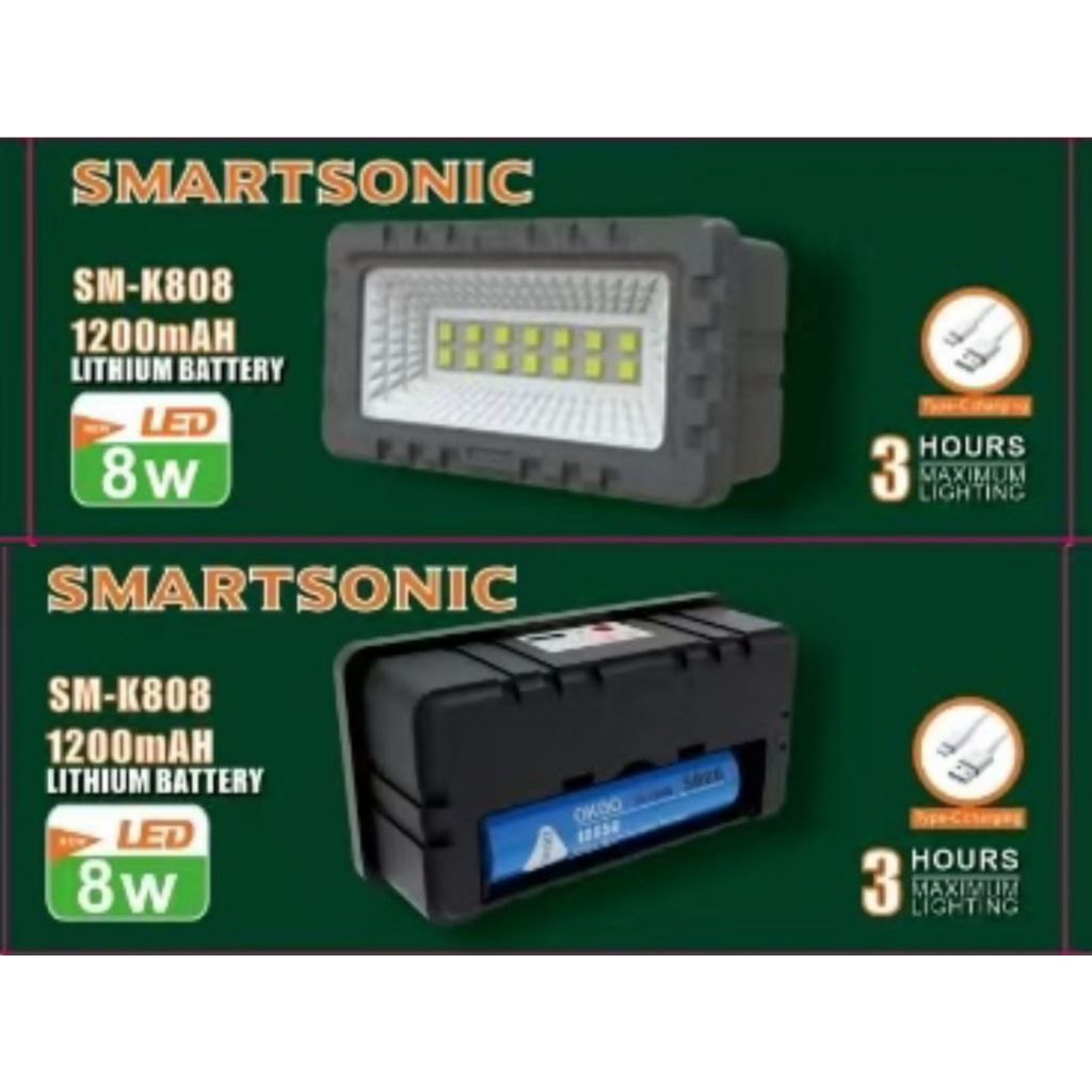 LAMPU EMERGENCY SMARTSONIC SM-K808 PORTABLE - BATERAI BISA LEPAS PASANG - CAHAYA TERANG - CHARGER US