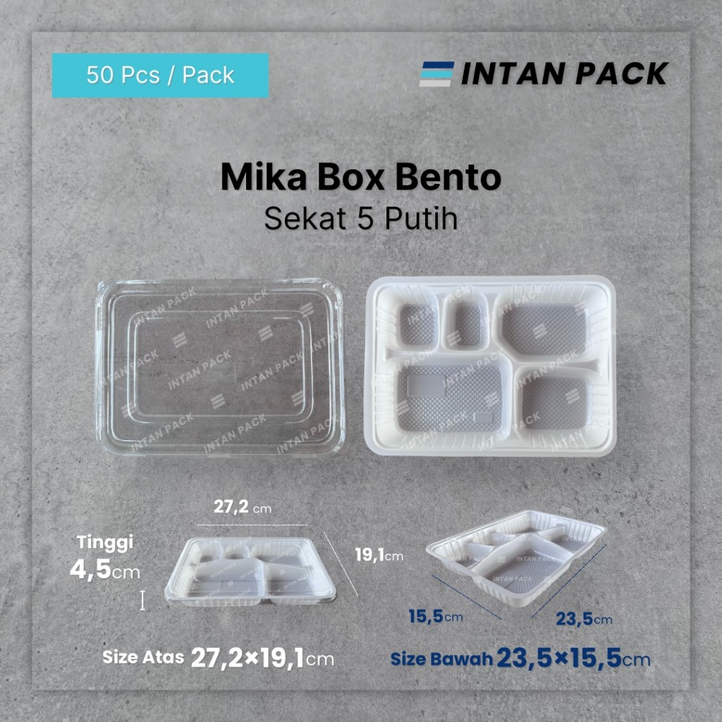 Mika Box Bento Sekat 5 Putih Premium Mika Box Catering (50 pcs )