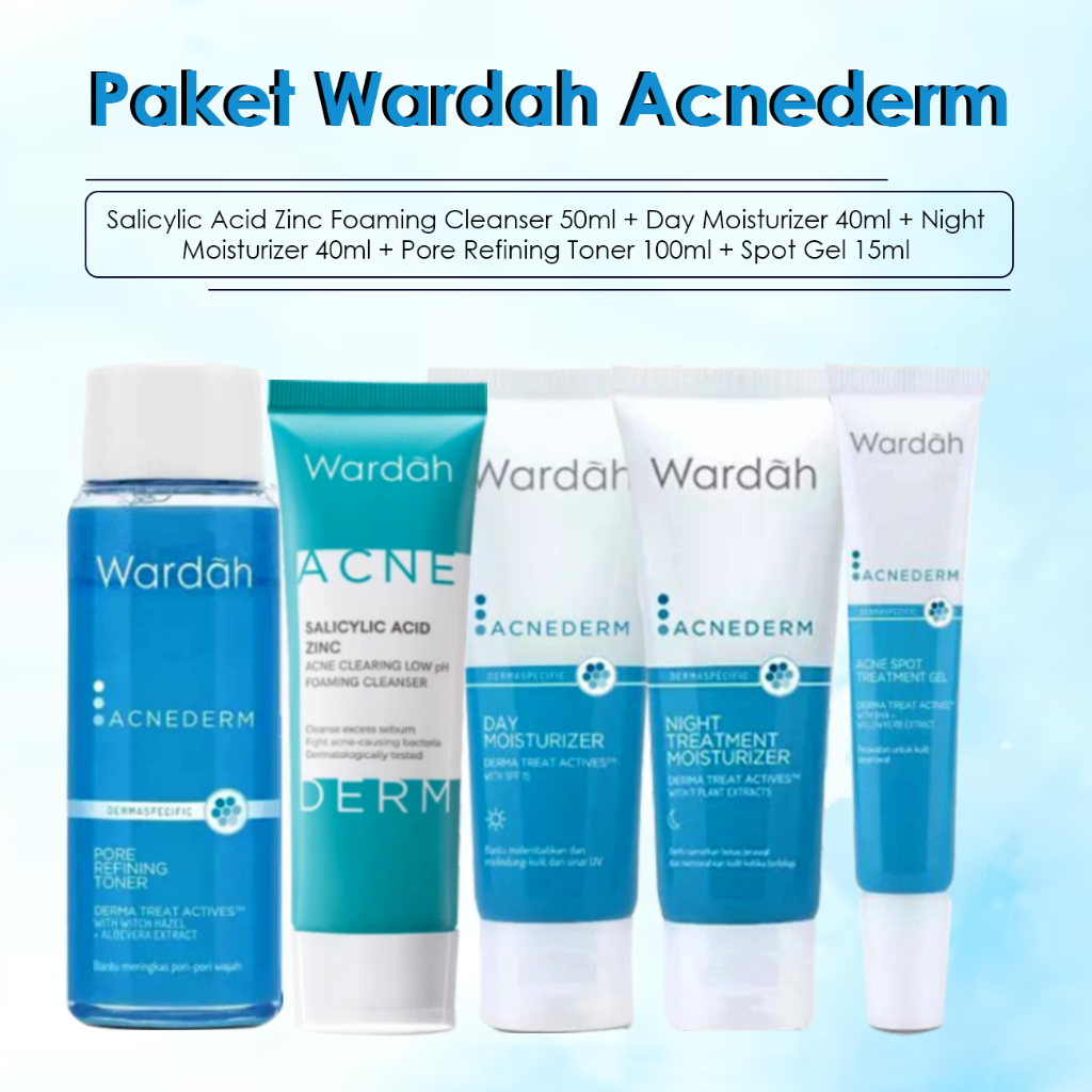 Paket Wardah Acnederm - Perawatan Wajah Berminyak dan Berjerawat Lengkap 5pcs