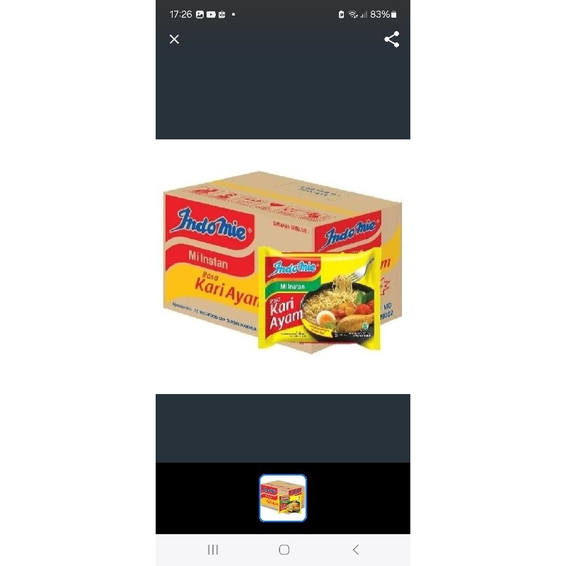 

Indomie Kari Ayam kemasan per dus isi 40 pcs