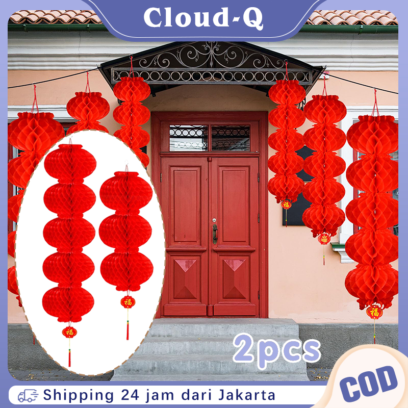 Lampion Imlek 2pcs Lentera Kertas Gantung Lampion China Lampion Merah Dekorasi Tahun Baru Imlek