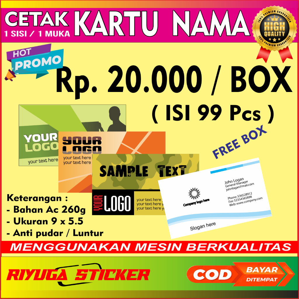 

CETAK KARTU NAMA ART CARTON 260 Gsm