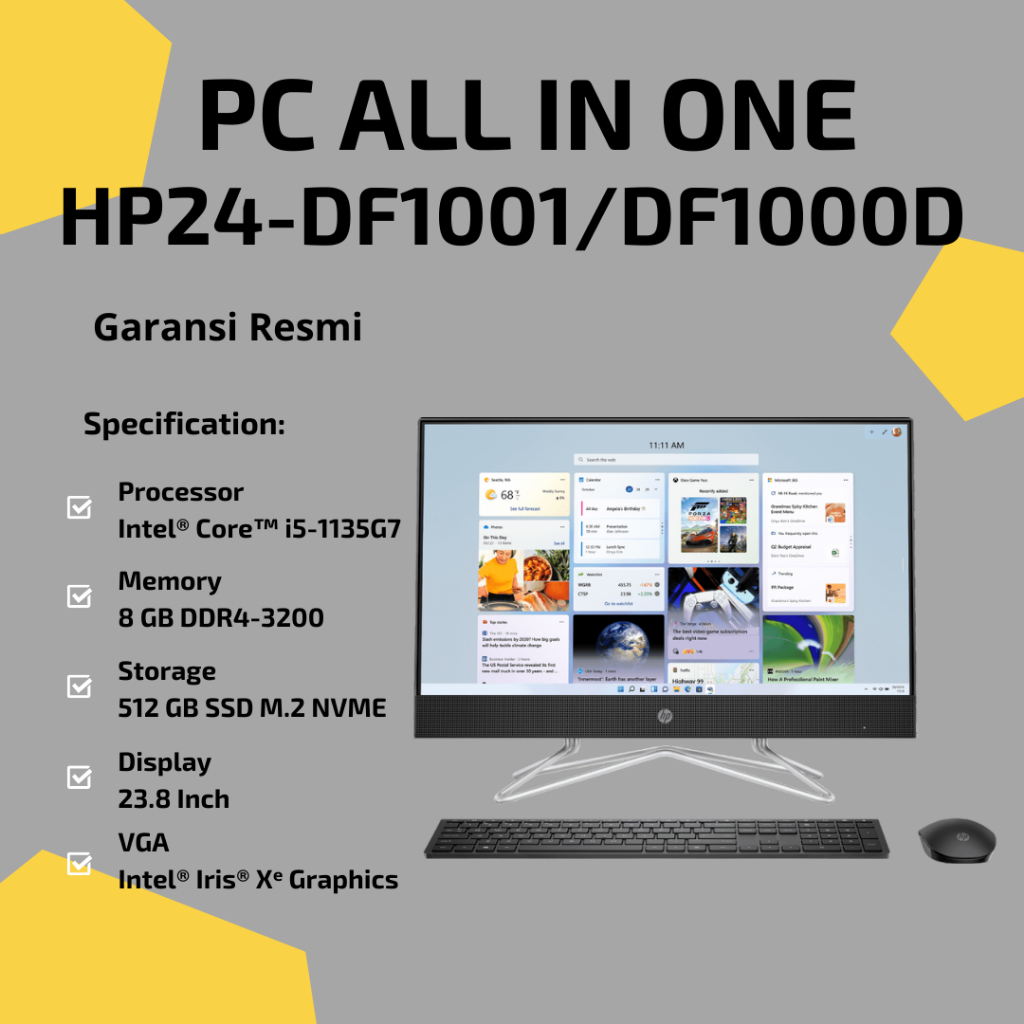 PC HP ALL IN ONE RESMI / HP24-DF1001/DF1000D / i5-1135G7 / RAM 8GB / SSD 512GB / 23.8" / WIN 11+OHS 