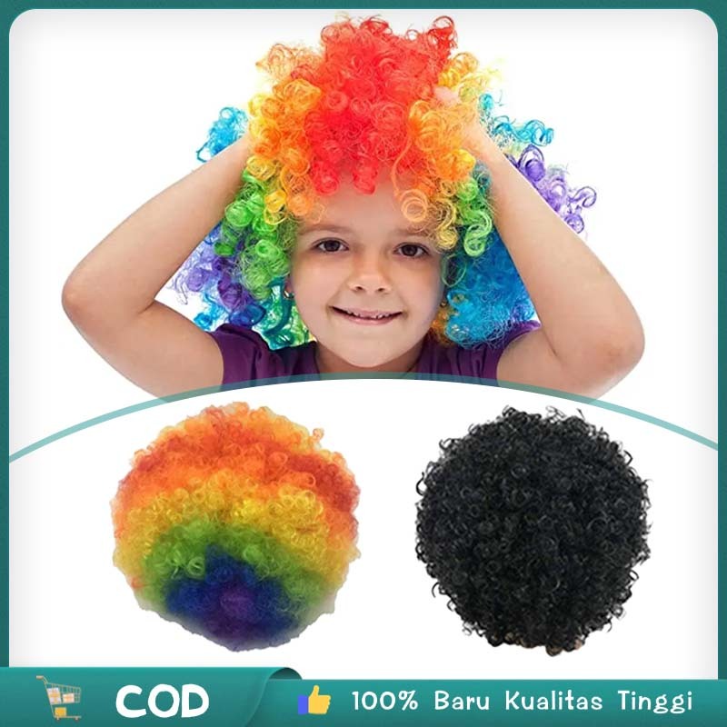 Rambut Badut Warna Warni Rambut Badut Rambut Palsu Kribo Wig Keriting Hitam