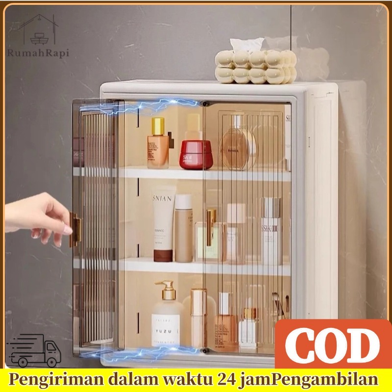 Lemari Plastik Kamar Mandi Dinding Aesthetic Kabinet Kamar Mandi Tertutup Kotak Rak Kamar Mandi