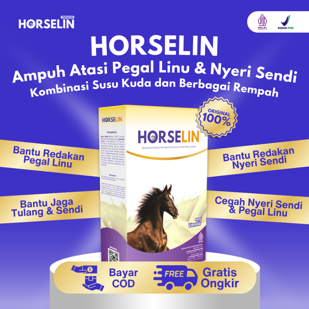 

Susu Kuda Liar HORSELIN Untuk meredakan Pegal Linu Dan Nyeri Sendi (200gr) Susu UHT Bubuk
