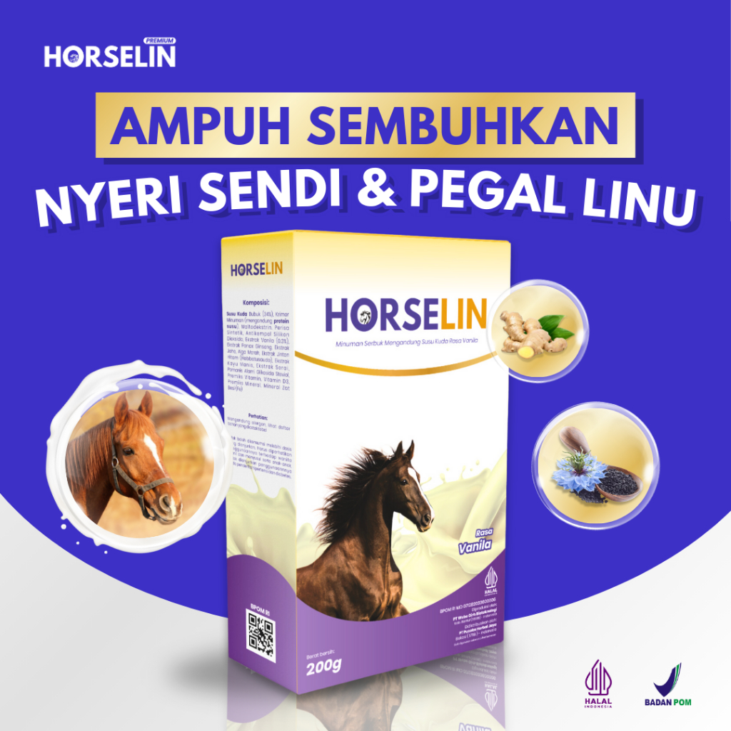 

Susu Kuda Liar Sumbawa Asli HORSELIN Amouh Mengatasi Nyeri Sendi Dan Pegal Linu (200gr) Susu Bubuk