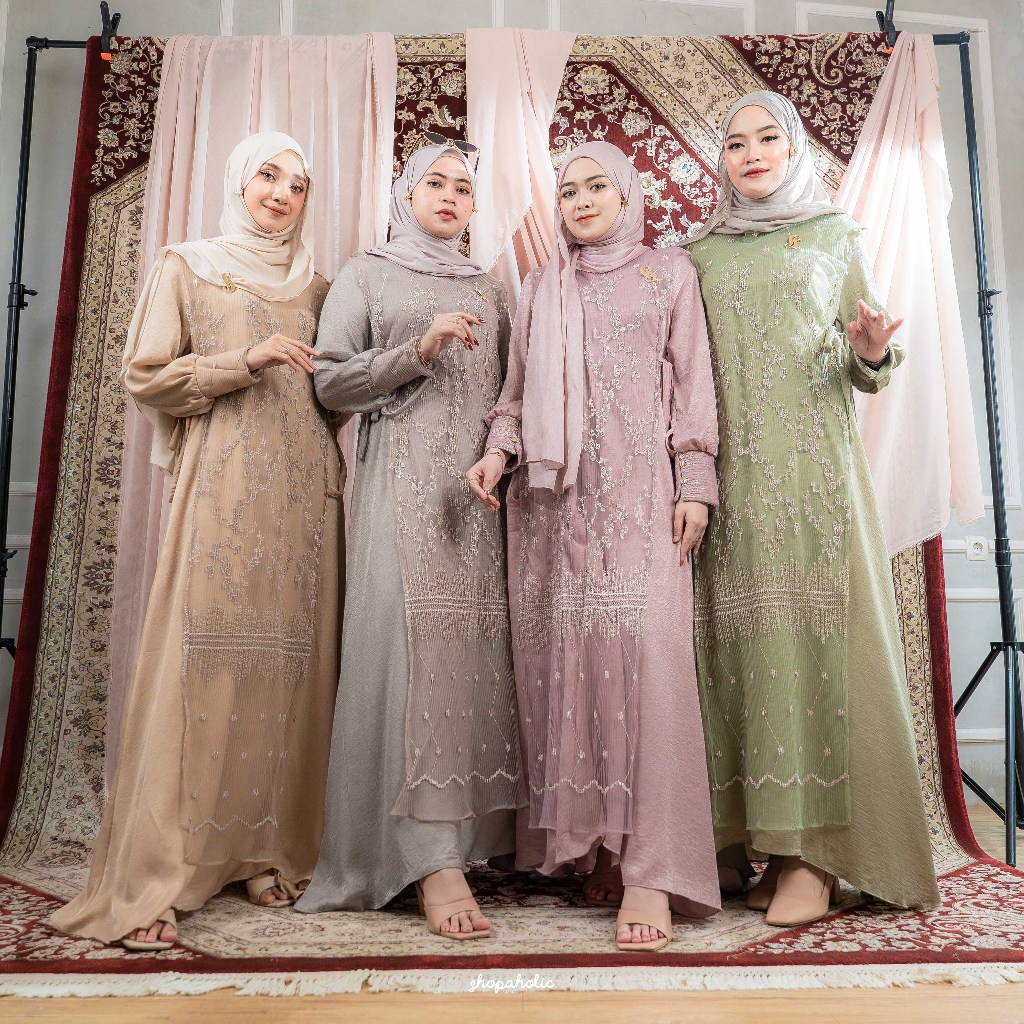 Shopaholicstore - KIRANA DRESS - Raya Series - Dress Silk - Dress Wanita - Material Brokat Mix Santo