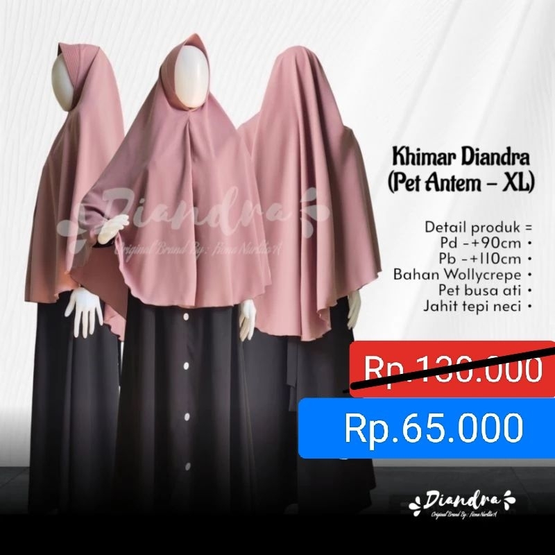 DIANDRA HIJAB wollycrepe syar'i pet antem XL kerudung wollycrepe khimar syar'i XL bisa COD