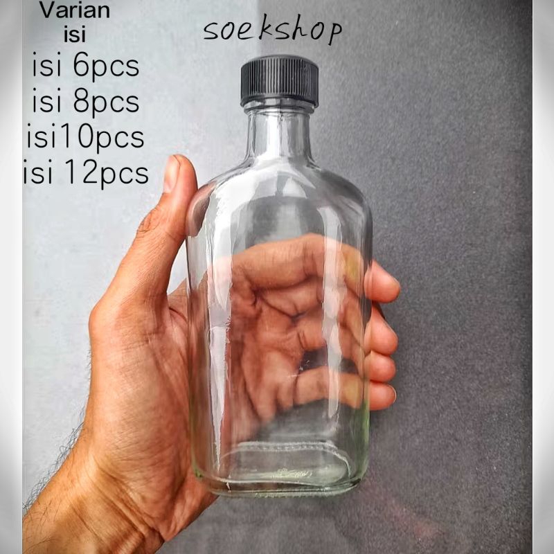 Botol Kaca Gepeng 250ml, Botol Gepeng Bening 250ml