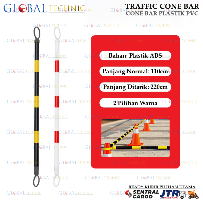 Safety Traffic Cone Bar Reflective ABS Retractable Cone Pole / Cone Bar Penghubung Kerucut