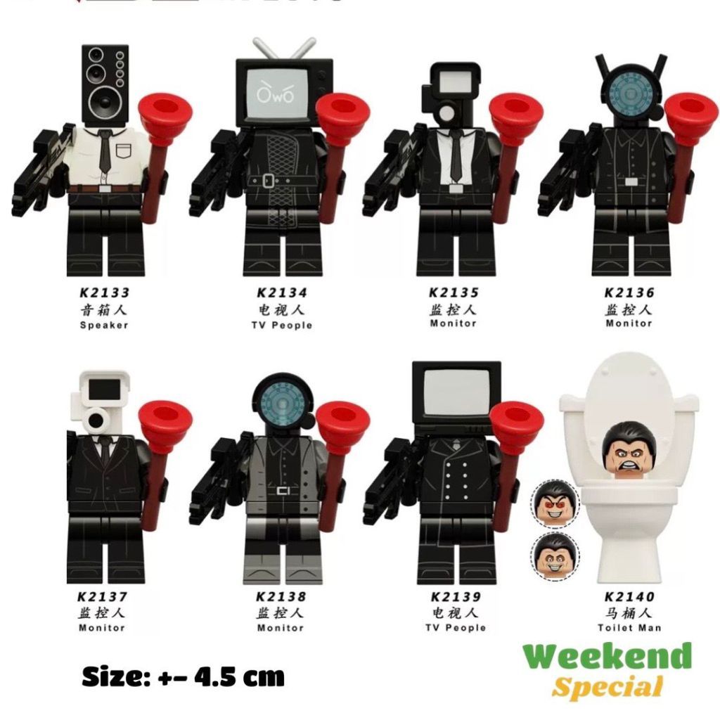 Minifigure karakter skibidi/mainan murah skibidi toilet/boneka mini skibidi toilet/action figure ski