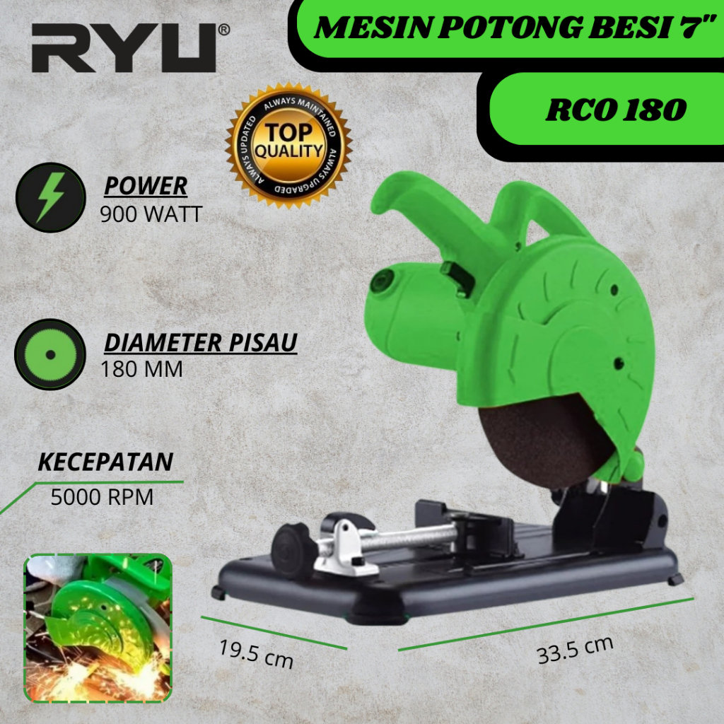 Mesin Pemotong Besi 7 Inch / RYU Cut Off Saw 7" Rco180 / Mesin Potong Duduk / Cutting Wheel Chop Saw