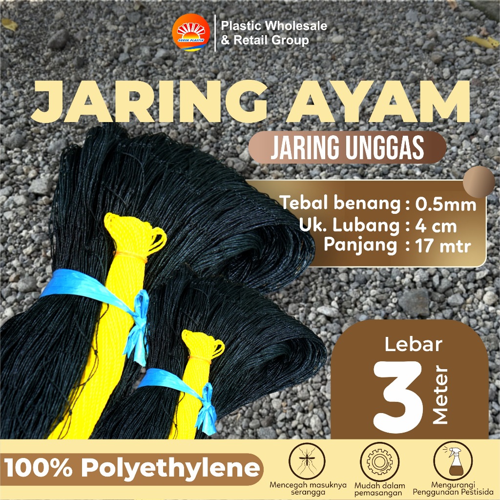 Jaring Pagar Ayam 3 Meter Jaring Kandang Ayam Lebar 3 Meter Panjang 17 Meter