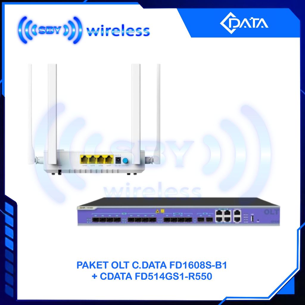 PAKET C-DATA FD1608S OLT GPON (Non SFP) With CDATA FD514GS1-R550 ONT ONU XPON (OLT 8 PON PORT 4COMBO