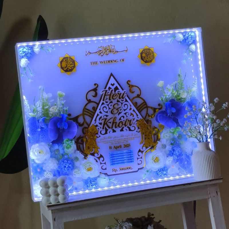 Mahar Gunungan akrilik/Mahar gunungan Wayang/Mahar Wayang/Mahar Nikah. Free lampu & Packing kayu