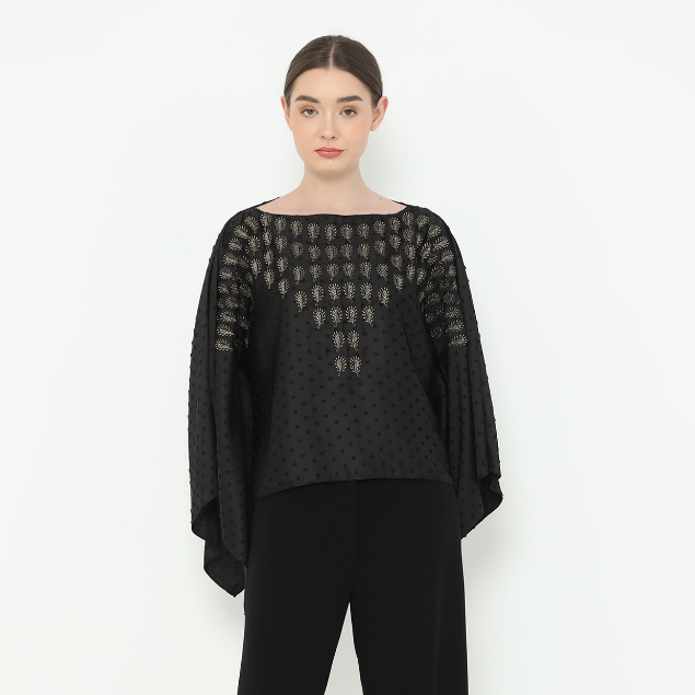 Lyne Halim Blouse Batwing Bordir, Hitam 3287
