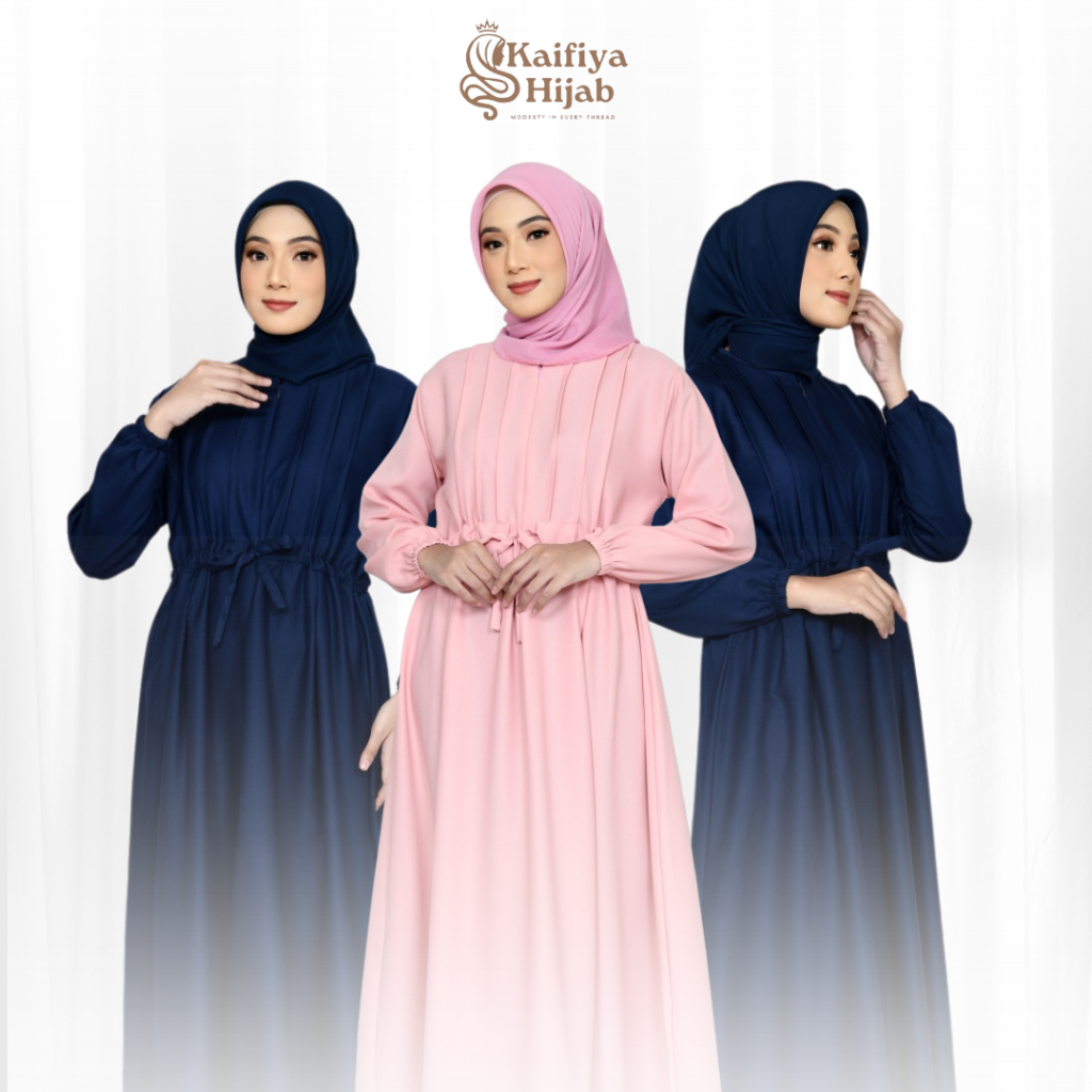 Gamis Wanita Syari Hanna Melia Midi Dress Polos Baju Muslimah Perempuan Dewasa Crepe
