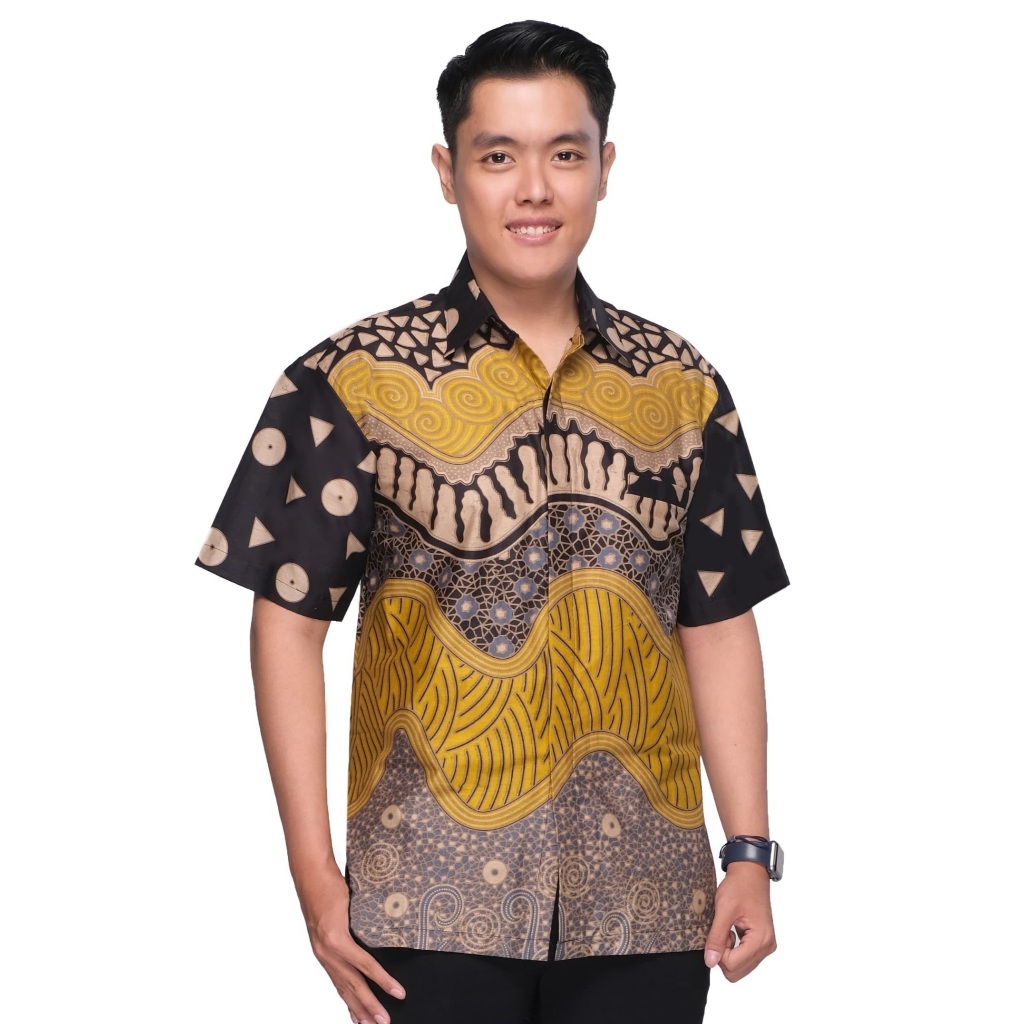Kemeja Batik Pria Baju Seragam Kerja Jumbo Big Size 3282 Kuning M - 5L XXXXL