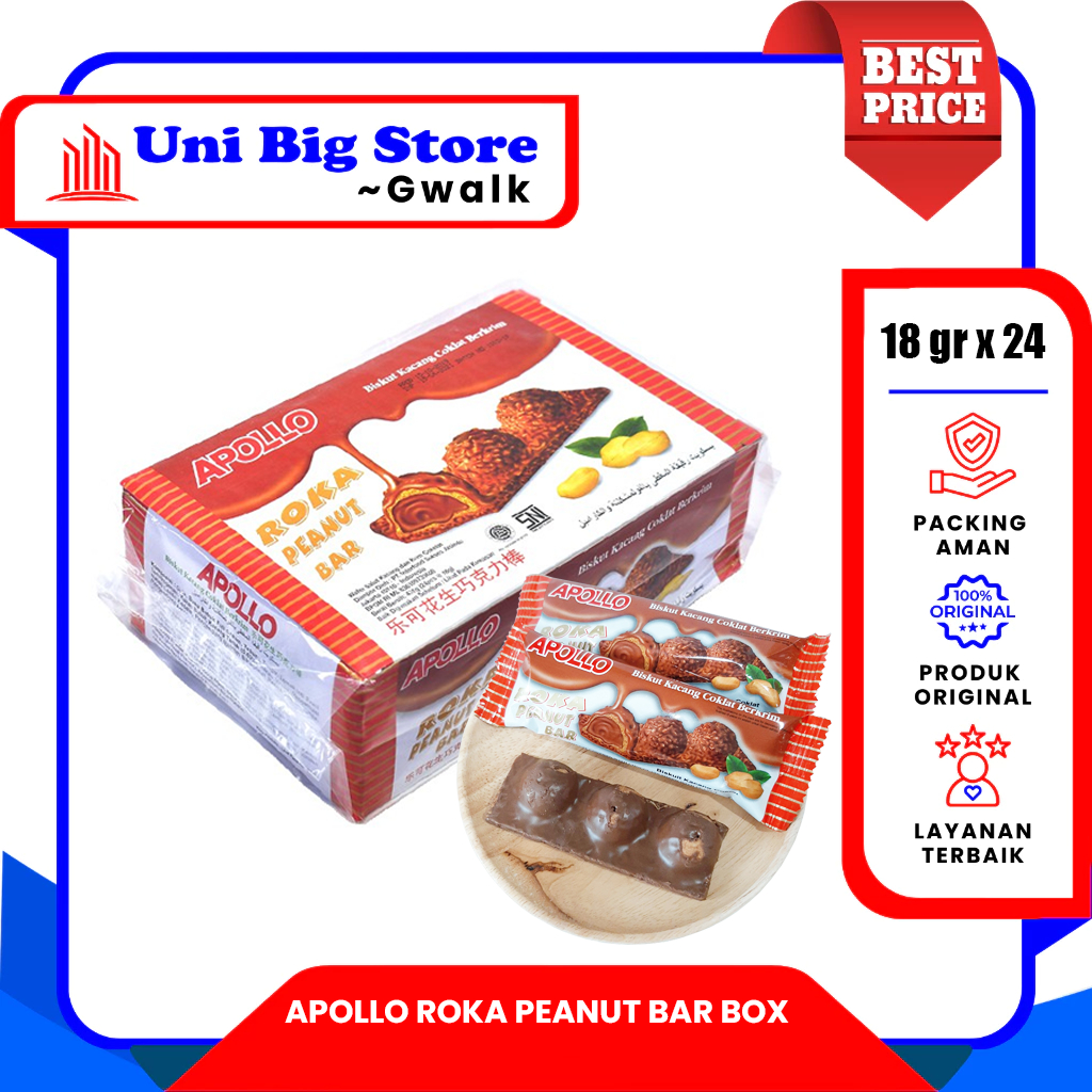 

APOLLO ROKA PEANUT BAR WAFER SALUT COKLAT KACANG BOX - (18 gr x 24 pcs)
