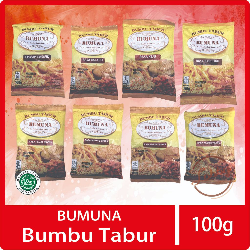 

Bumbu Tabur BUMUNA kemasan plastik All Varian 100gram Bumbu Serbaguna/ Balado Keju Pedas Manis BBQ Jagung Bakar Sapi Panggang