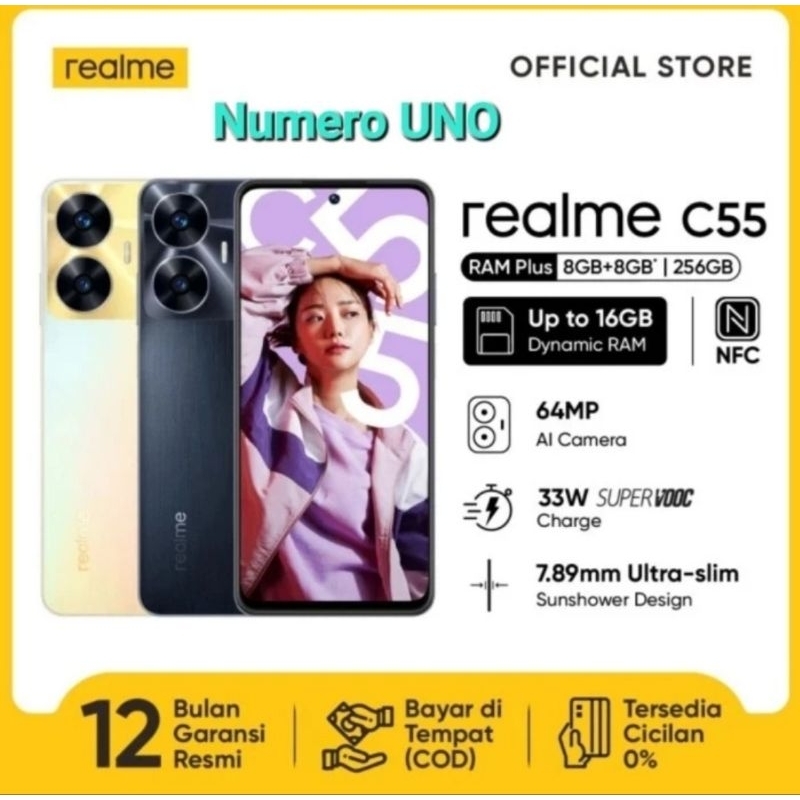 Realme C55 NFC Ram 8+8GB/256GB Garansi Resmi- Hitam - Jingga