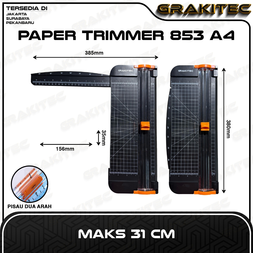 

Alat Pemotong Kertas A4 / A3 Vertikal / Paper Cutter / Paper Trimmer 853 A4 GRAKITEC Maks 31 CM