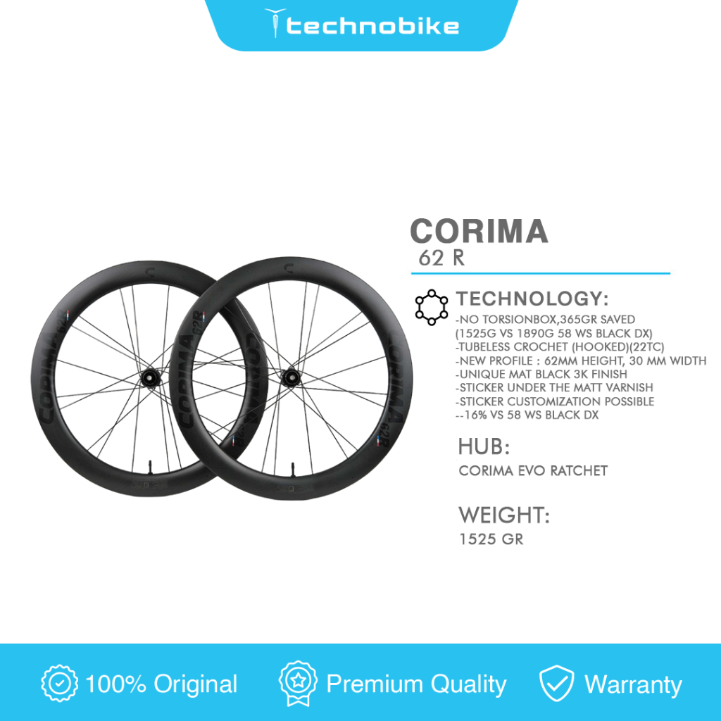 Wheelset CORIMA 62R EVO DX Disc Brake Carbon TUBELESS XDR or Shimano Body Wheelset Sepeda Roadbike
