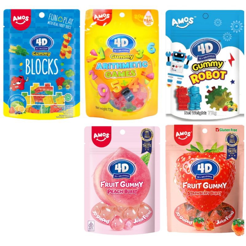 

AMOS 4D Gummy Blocks permen jelly bisa di susun baru peach arithmetic angka dan robot strawberry