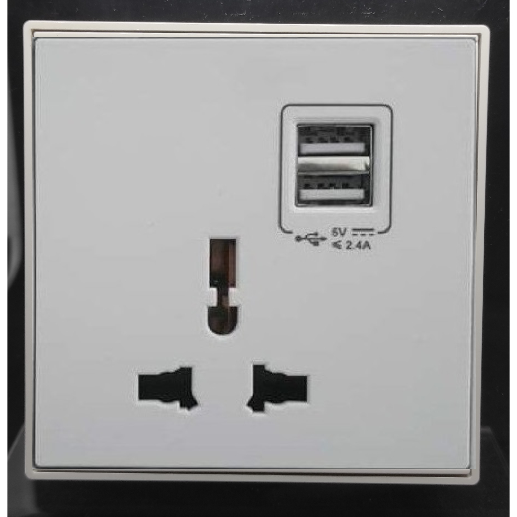 SIMON E6 WHITE UNIVERSAL SOCKET / MULTI SOCKET W/ USB CHARGER