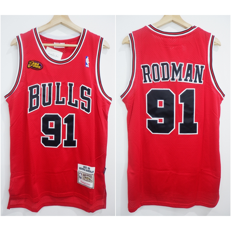 JERSEY BASKET NBA CLASSIC HWC BULLS #91 DENNIS RODMAN MERAH NBA FINALS 97/98 MITCHELL&NESS