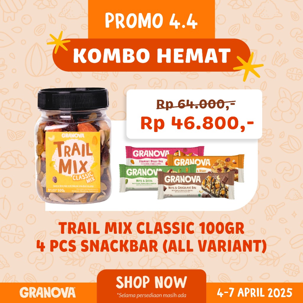 

[KOMBO HEMAT] Granova - Trail Mix Classic 100 Gr & Granova Snackbar 26gr x 4 Pcs