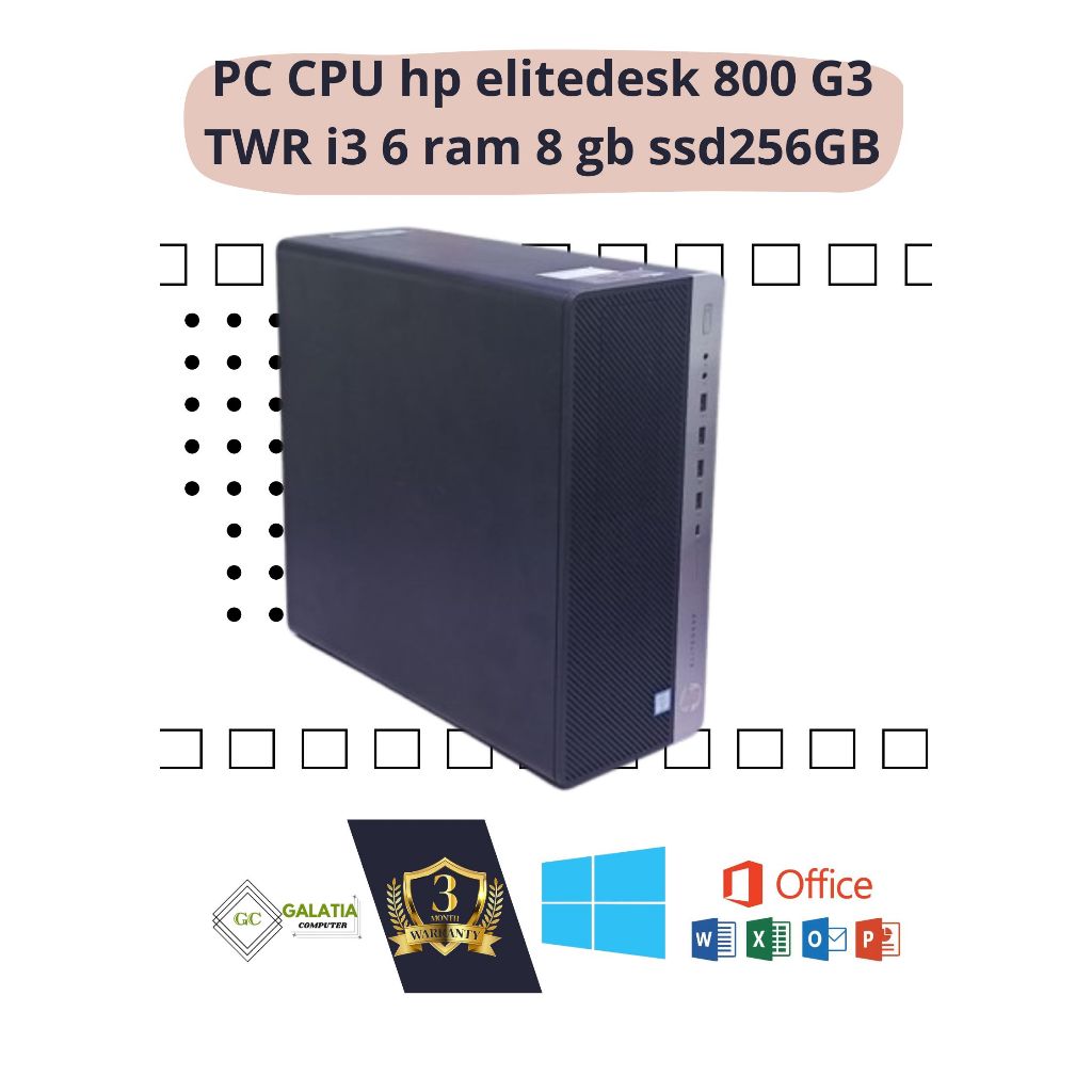 PC CPU hp elitedesk 800 G3 TWR i3 6 ram 8 gb ssd256GB siap pakai bos kuu