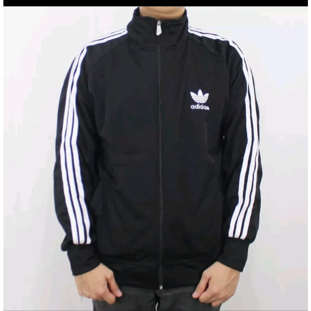 Jacket Adidas Tracktop Hitam Polos Unisex Pria Wanita Premium Quality / Sweater Pria Basic Tracktop 